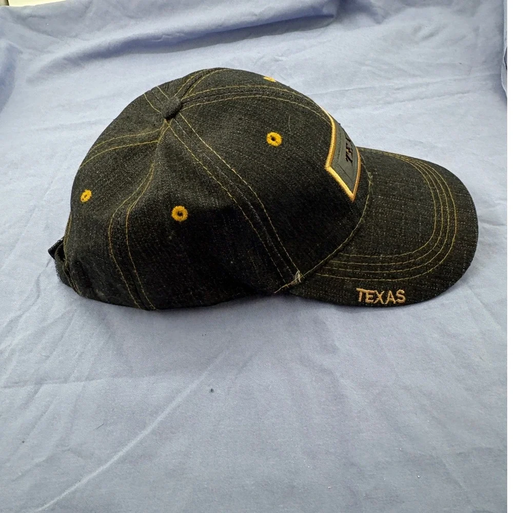 Texas Denim Baseball Hat Gold Contrast Stitching Faux Leather Patch Souvenir Cap
